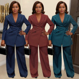 Plus Size Solid Color Blazer Two Piece Pants Set NY-3733