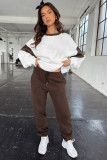 Color Block Long Sleeve Sweatshirts Two Piece Pants Set SSNF-211404