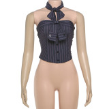 Bow Striped Strapless Vest With Bow Tie GYME-K25S78615