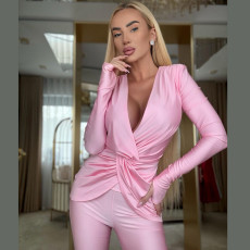 Deep V Neck Long Sleeve Two Piece Pants Set GYME-K25S77666