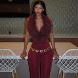 Sexy Backless Halterneck Two Piece Pants Set GSLF-K25S79575