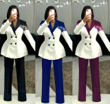 Plus Size Lace Patchwork Blazer Two Piece Pants Set NY-3752