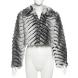 Striped Lapel Zipper Fur Jacket GYME-K25C79854