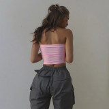 Bow Striped Strapless Vest With Bow Tie GYME-K25S78615