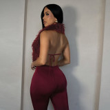 Sexy Backless Halterneck Two Piece Pants Set GSLF-K25S79575