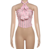 Bow Striped Strapless Vest With Bow Tie GYME-K25S78615