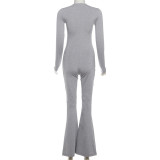 Solid Color V Neck Tight Flare Jumpsuit GYME-K25Q78481