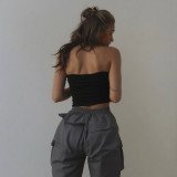 Bow Striped Strapless Vest With Bow Tie GYME-K25S78615