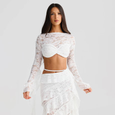 Long Sleeve Lace Two Piece Skirts Set GYME-K25S78354