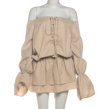 One Shoulder Solid Color Flare Sleeve Mini Dress GYME-K25D76712