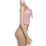 Bow Striped Strapless Vest With Bow Tie GYME-K25S78615