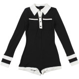 Contrast Color Lapel Long Sleeve Romper GYME-K25Q76877
