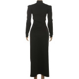 Hollow Out Long Sleeve Split Maxi Dress GYME-K25D79893