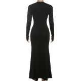 Solid Color Deep V Neck Maxi Dress GYME-K25D77115