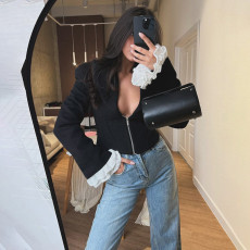 Long Sleeve Zipper Deep V Neck Coats GYME-K25L77368