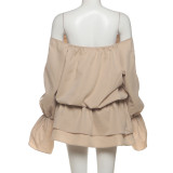 One Shoulder Solid Color Flare Sleeve Mini Dress GYME-K25D76712