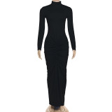 Pleated Long Sleeve Slim Maxi Dress GYME-K25D79602