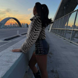 Striped Lapel Zipper Fur Jacket GYME-K25C79854