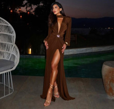 Sexy Deep V Neck Split Maxi Dress GYME-K25D78473