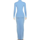 Pleated Long Sleeve Slim Maxi Dress GYME-K25D79602