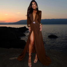 Sexy Deep V Neck Split Maxi Dress GYME-K25D78473