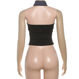 Bow Striped Strapless Vest With Bow Tie GYME-K25S78615