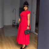 Plus Size Solid Color Pleated Maxi Dress NY-11181