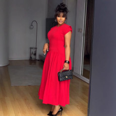 Plus Size Solid Color Pleated Maxi Dress NY-11181