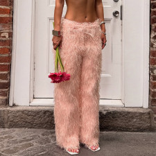 Color Plush High Waisted Straight Warm Pants GYME-K25P79675