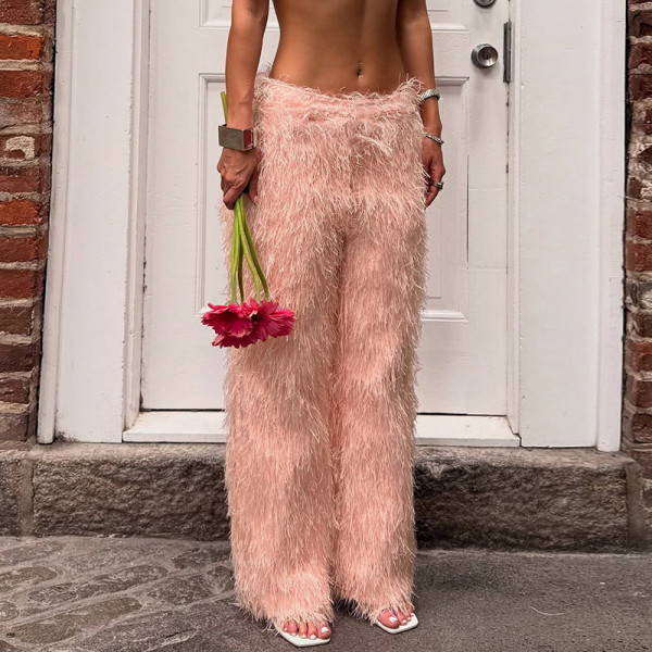 Color Plush High Waisted Straight Warm Pants GYME-K25P79675