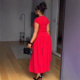 Plus Size Solid Color Pleated Maxi Dress NY-11181