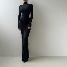 Pleated Long Sleeve Slim Maxi Dress GYME-K25D79602