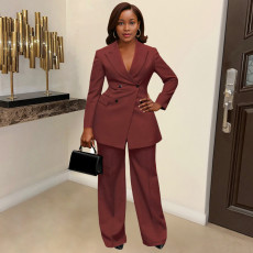 Plus Size Solid Color Blazer Two Piece Pants Set NY-3733
