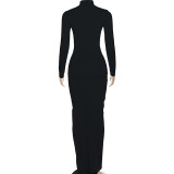 Pleated Long Sleeve Slim Maxi Dress GYME-K25D79602