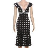 Polka Dot Print V-neck Backless Midi Dress GYME-K25D79208