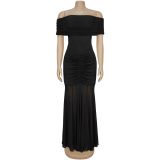 Off Shoulder Mesh Slim Maxi Dress BY-7507