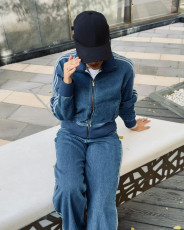 Sport Zipper Patchwork Two Piece Pants Set YMEF-57085