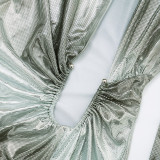 Print Deep V Neck Pleated Maxi Dress GSZM-J25DS300