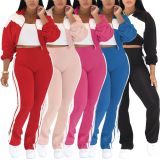 Sport Patchwork Color Block Coat Pants Suit AIL-333
