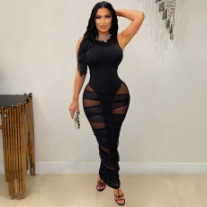 Sleeveless Mesh Patchwork Maxi Dress YF-20143