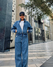 Sport Zipper Patchwork Two Piece Pants Set YMEF-57085