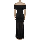 Off Shoulder Mesh Slim Maxi Dress BY-7507