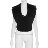 Fuzzy Halterneck Sleeveless Backless Top MXBF-J25TP283