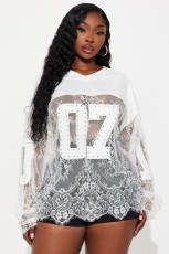 Lace Embroidered Patchwork Long Sleeve Tops YWXS-K25L1153