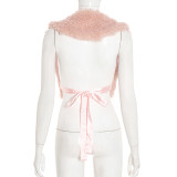 Fuzzy Halterneck Sleeveless Backless Top MXBF-J25TP283