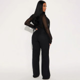 Deep V Neck See Through Micro Flare Pants Suit MXBF-J25ST273