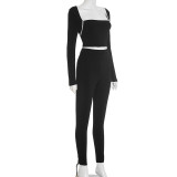 Patchwork Long Sleeve Two Piece Pants Set GSZM-Q25ST294