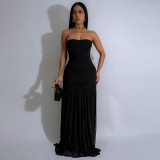 Wrap Chest Solid Color Mesh Maxi Dress YF-20148