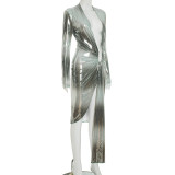 Print Deep V Neck Pleated Maxi Dress GSZM-J25DS300