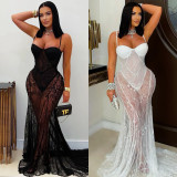Sexy Lace See Through Sling Maxi Dress BY-7520